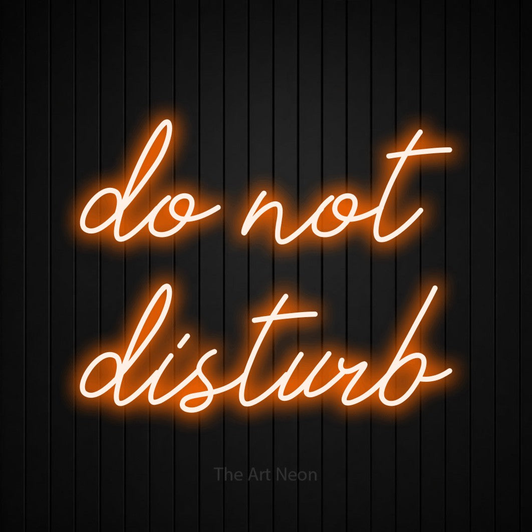 LED neon sign reading “do not disturb”, arranged in 2 lines.