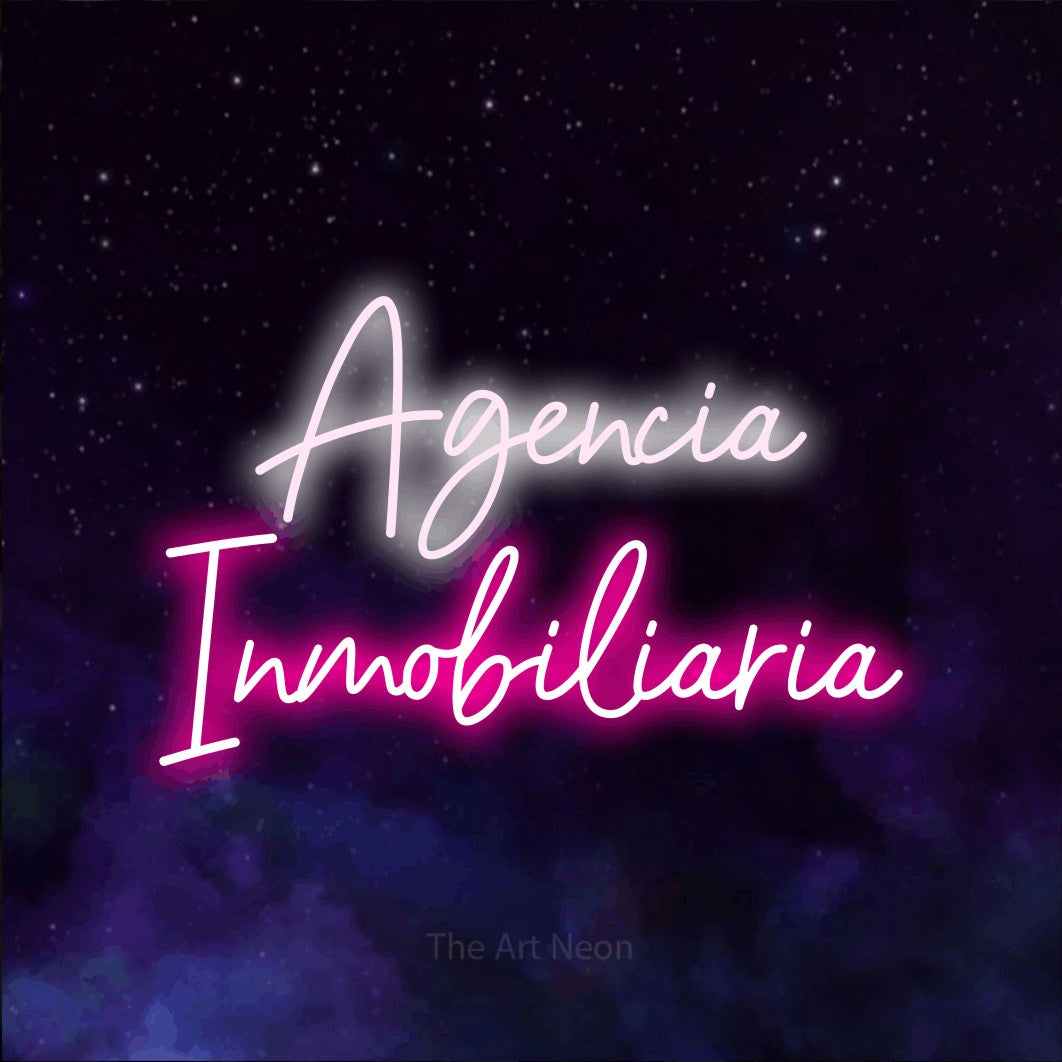 LED neon sign reading “Agencia Inmobiliaria”, arranged in 2 lines.