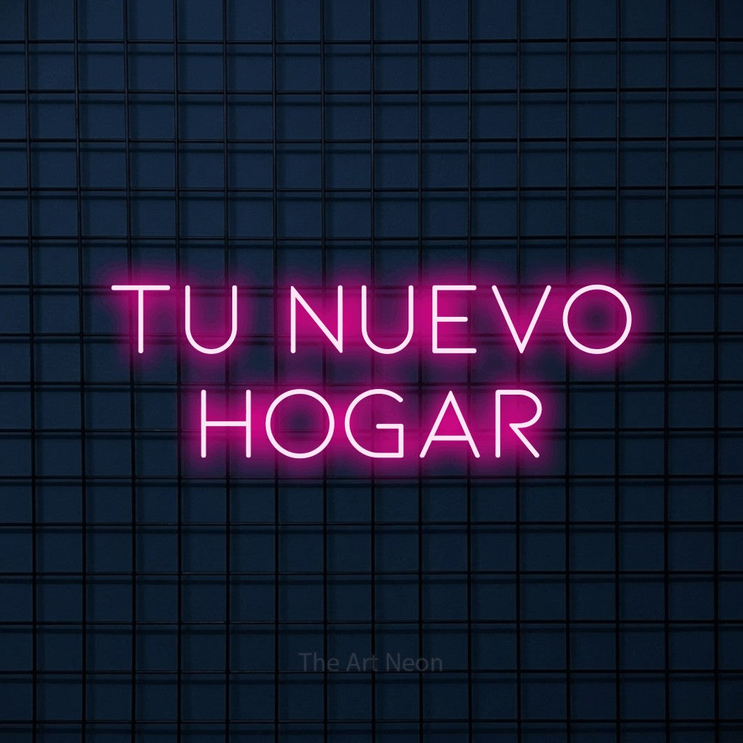 LED neon sign reading “TU NUEVO HOGAR”, arranged in 2 lines.