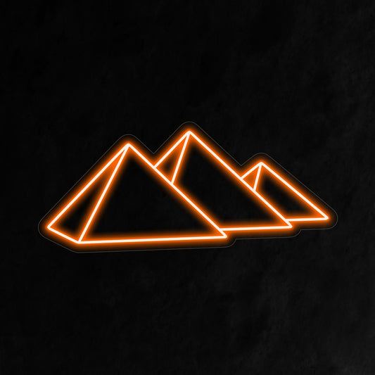 "Egyptian Pyramids Neon Sign" lights up with a majestic glow, perfect for history enthusiasts and spaces that appreciate the wonders of ancient civilizations, adding cultural significance to the ambiance.