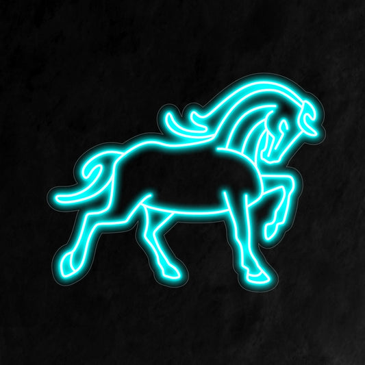 "Elegant Horse Neon Sign" lights up with grace and sophistication, perfect for equestrian spaces and classy venues, showcasing the beauty and elegance of majestic horses.