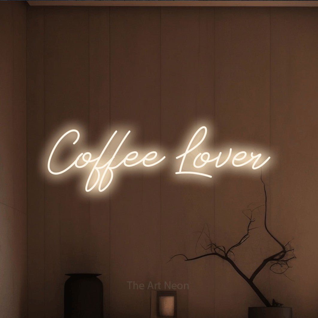 LED neon sign reading “Coffee Lover”, arranged in a single line.