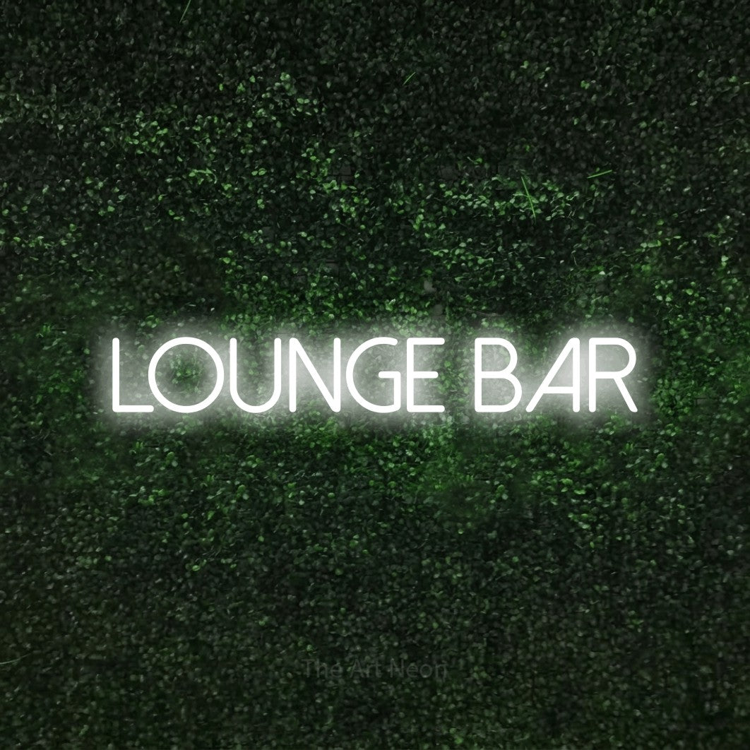LED neon sign reading “Lounge bar”, arranged in a single line.
