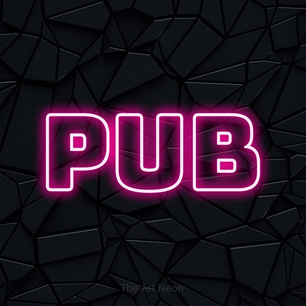 LED neon sign reading “pub”, arranged in a single line.