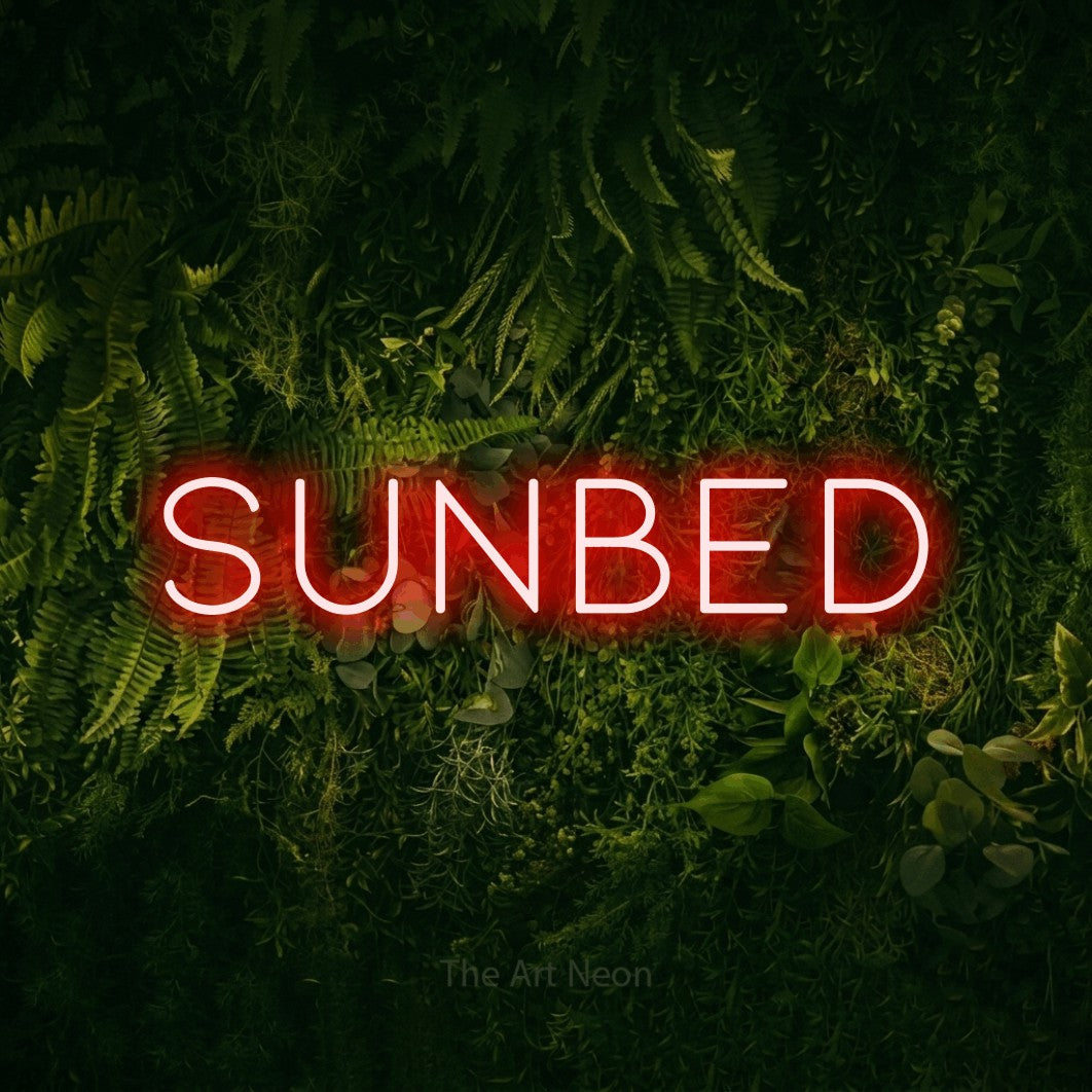 LED neon sign reading “Sunbed”, arranged in a single line.