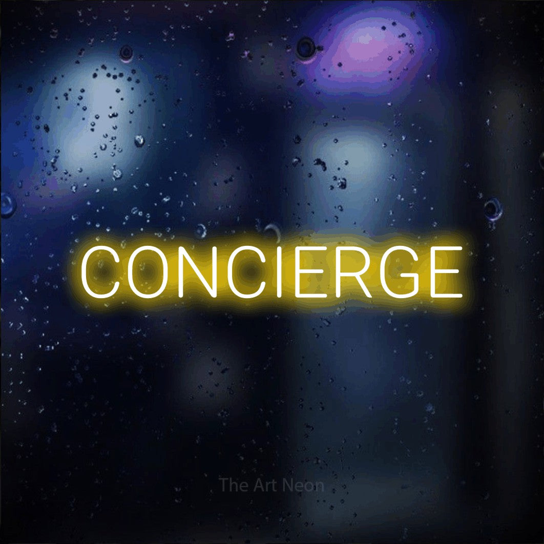 LED neon sign reading “CONCIERGE”, arranged in a single line.