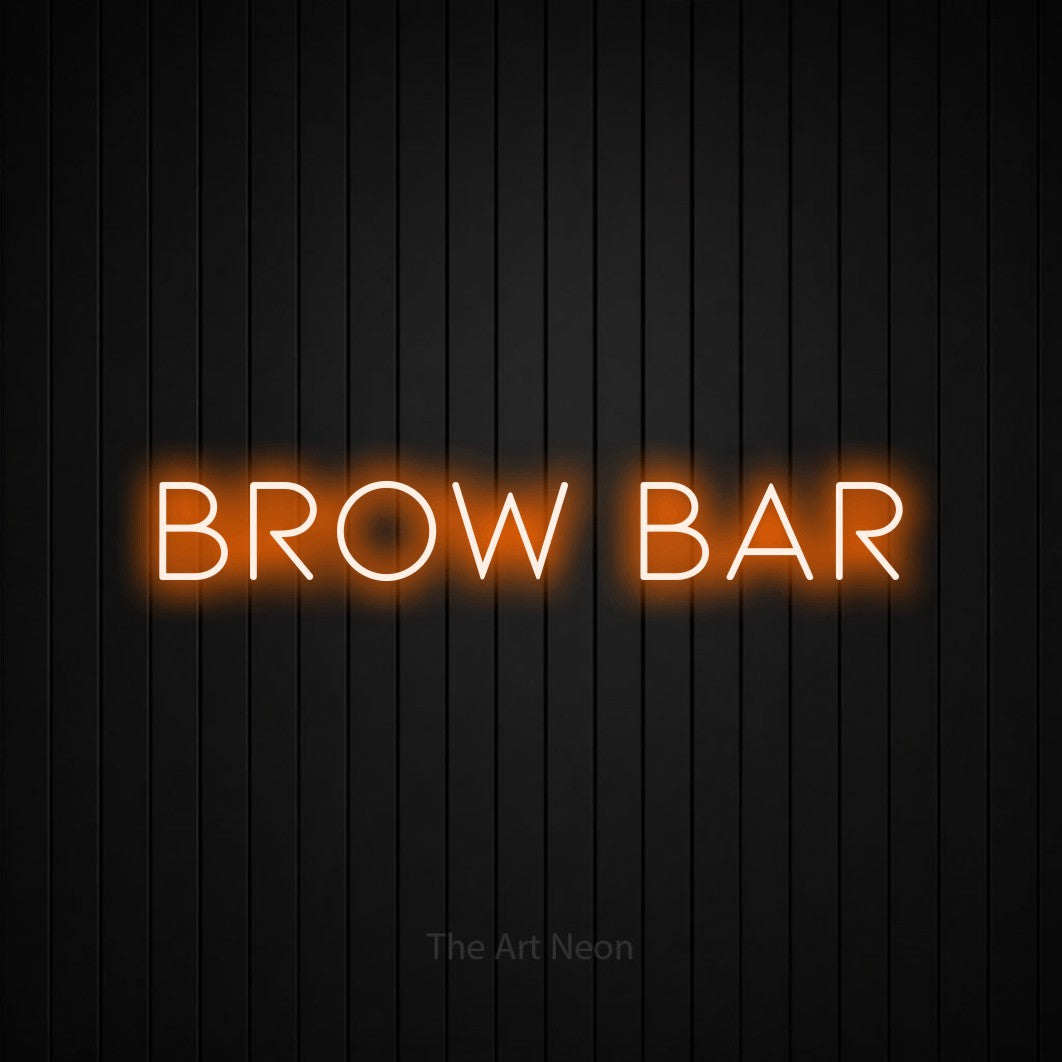 LED neon sign reading “BROW BAR”, arranged in a single line.