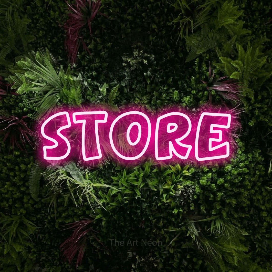 LED neon sign reading “Store”, arranged in a single line.