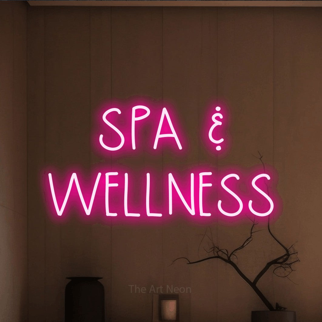 LED neon sign reading “SPA & WELLNESS”, arranged in two lines.