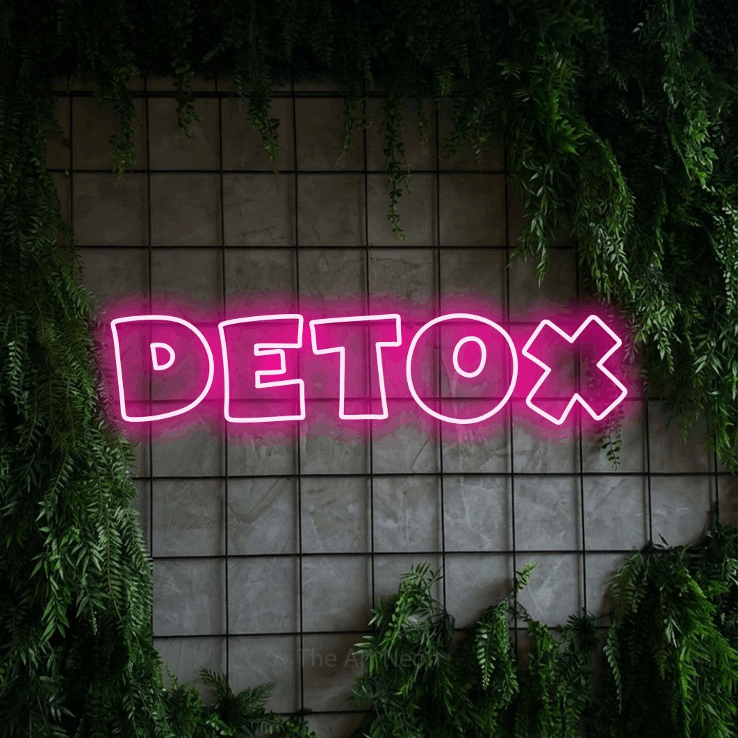 LED neon sign reading “Detox”, arranged in a single line.