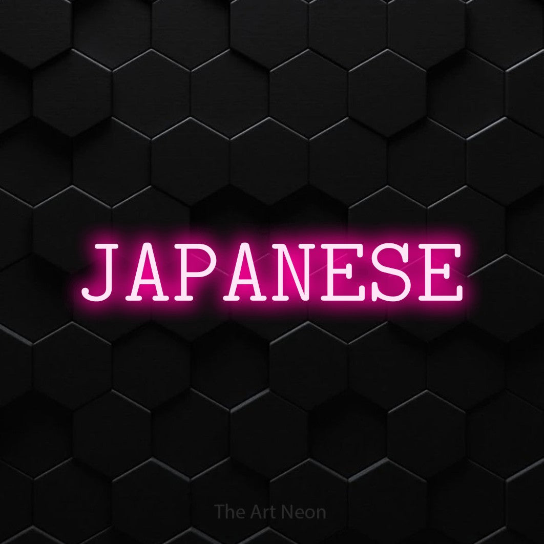 LED neon sign reading “JAPANESE”, arranged in a single line.