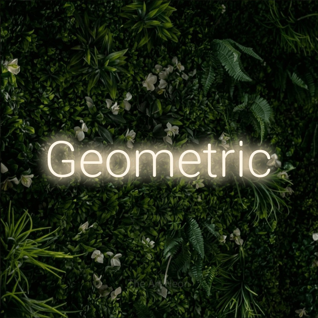LED neon sign reading “Geometric”, arranged in a single line.
