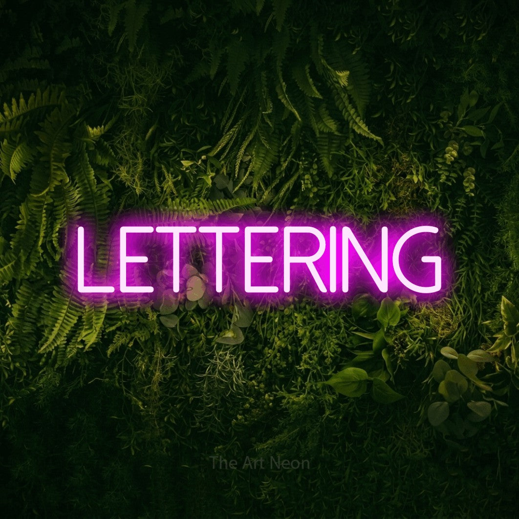 LED neon sign reading “Lettering”, arranged in a single line.