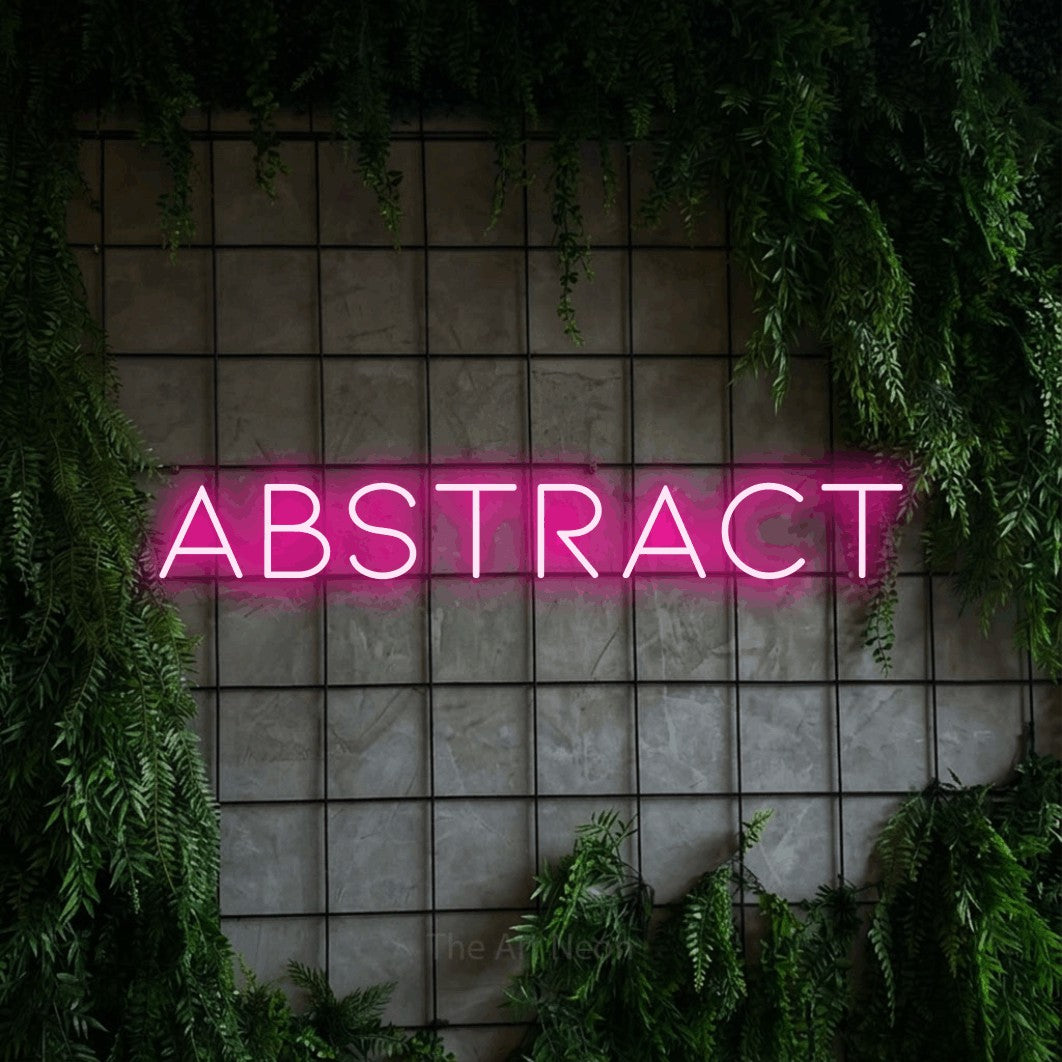 LED neon sign reading “ABSTRACT”, arranged in a single line.