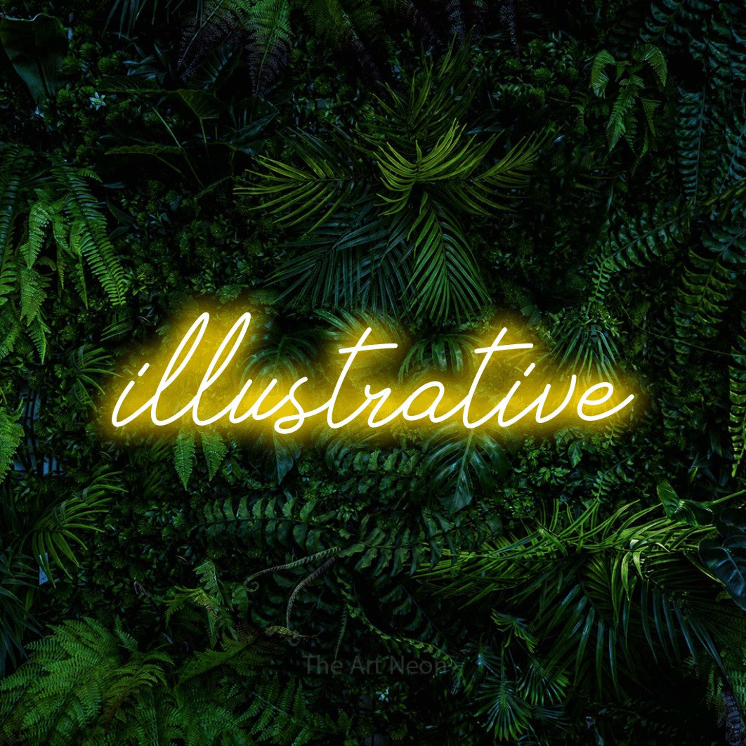 LED neon sign reading “illustrative”, arranged in a single line.