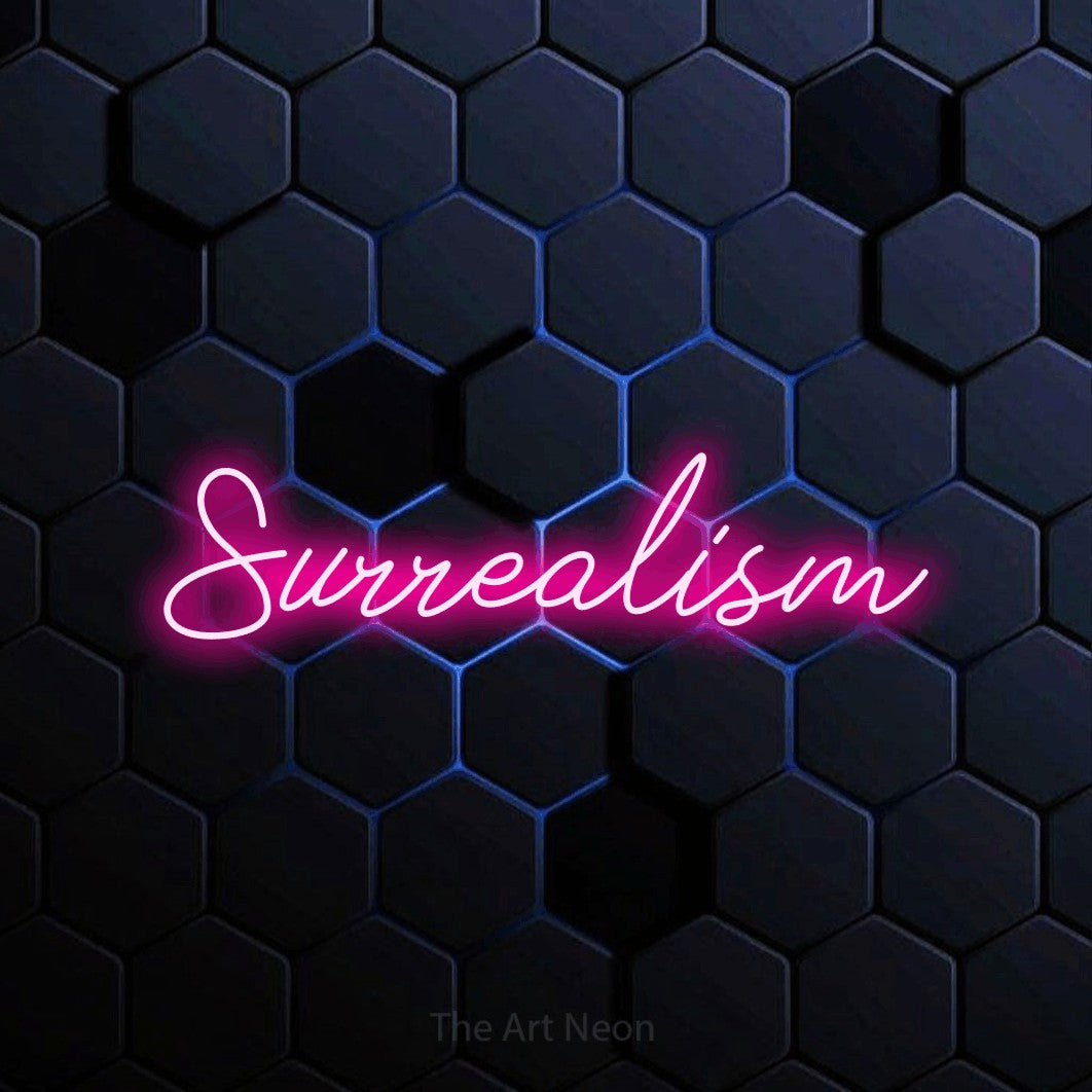 LED neon sign reading “Surrealism”, arranged in a single line.