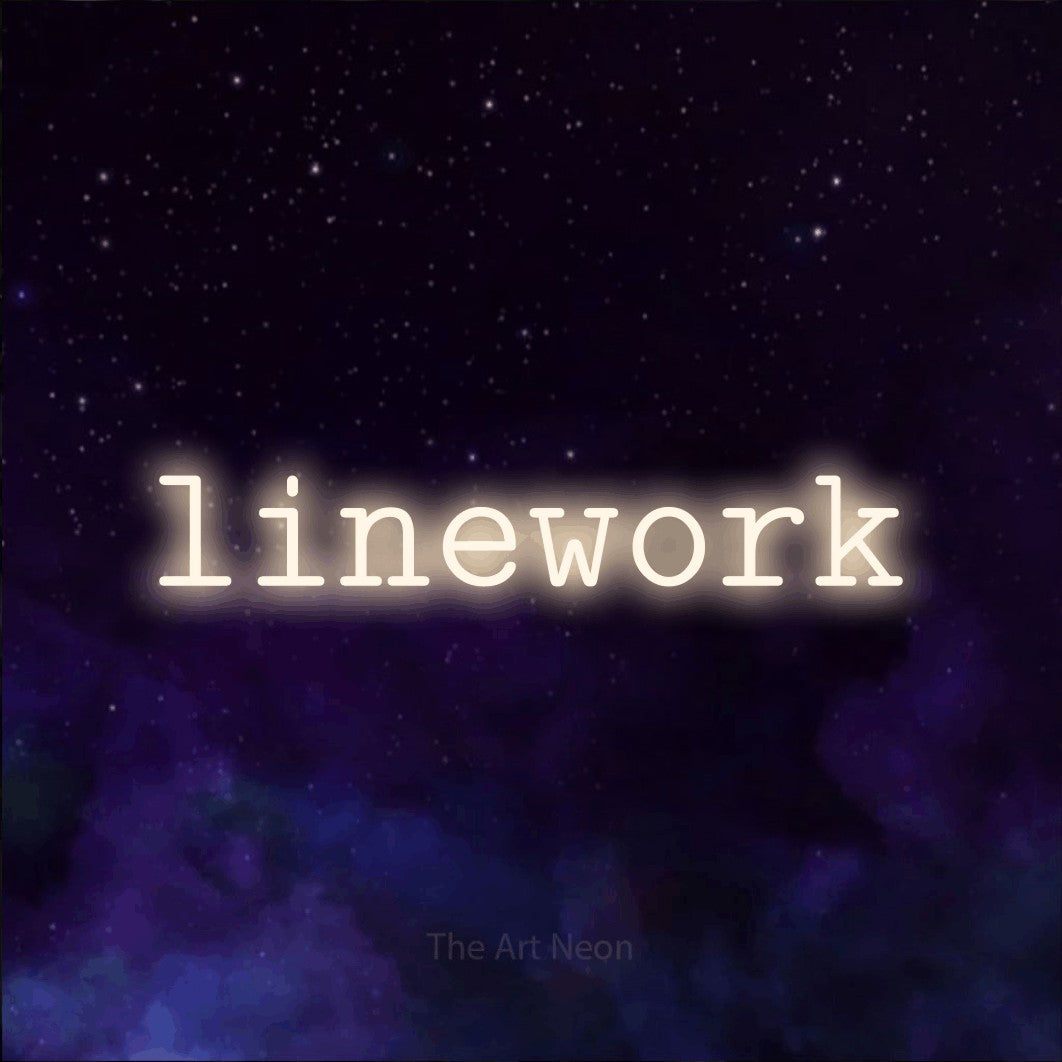 LED neon sign reading “linework”, arranged in a single line.