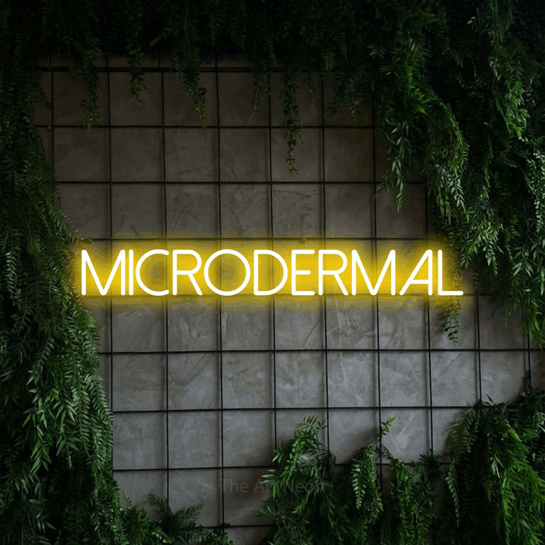 LED neon sign reading “MICRODERMAL”, arranged in a single line.