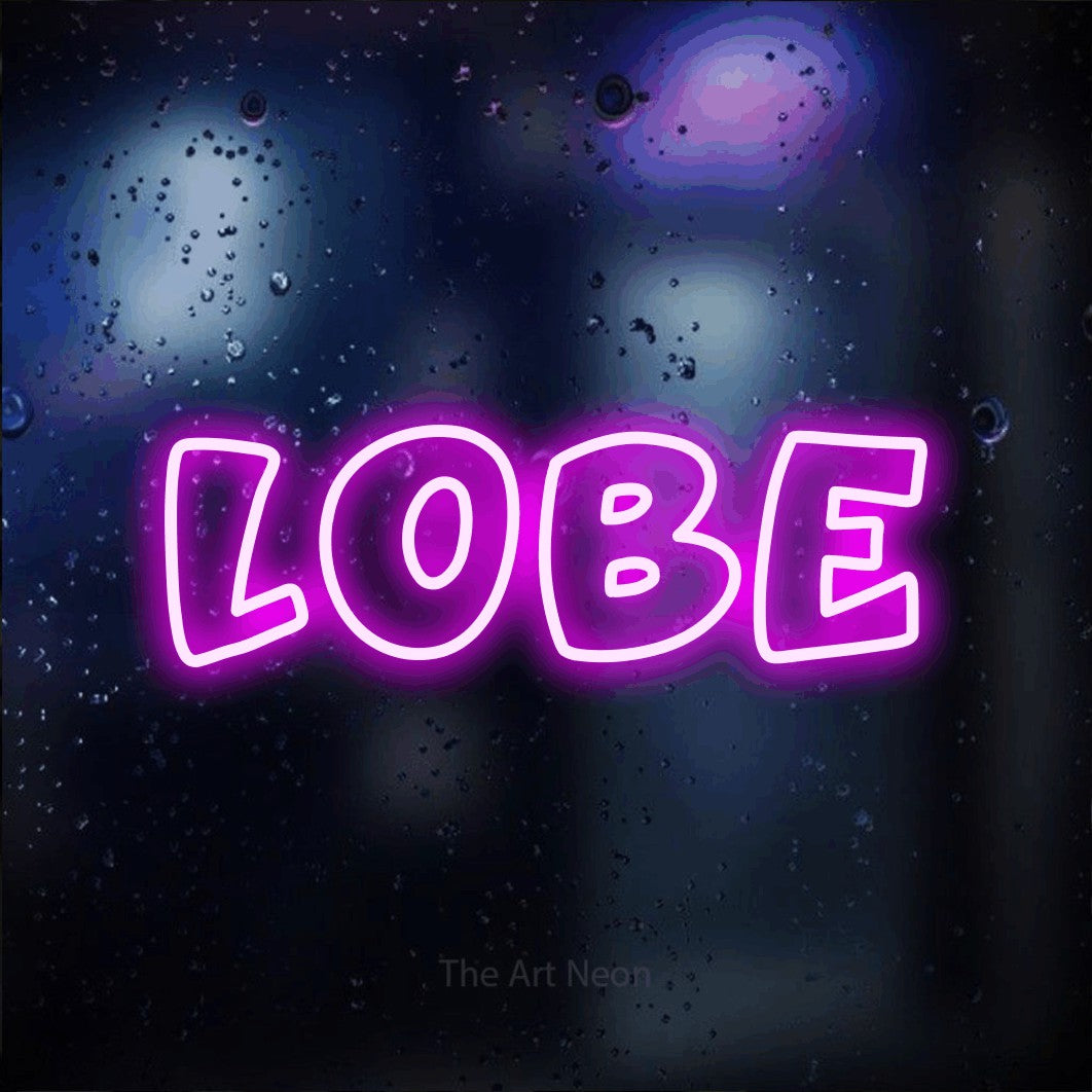 LED neon sign reading “lobe”, arranged in a single line.