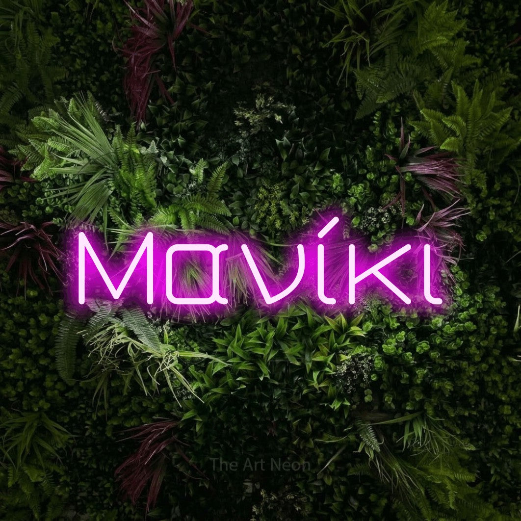 LED neon sign reading “Μανίκι”, arranged in a single line.