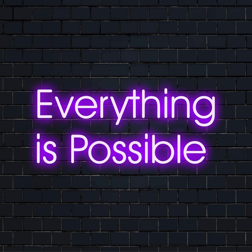 Customizable LED neon sign with the motivational phrase Everything Is Possible; a vibrant addition to any space.