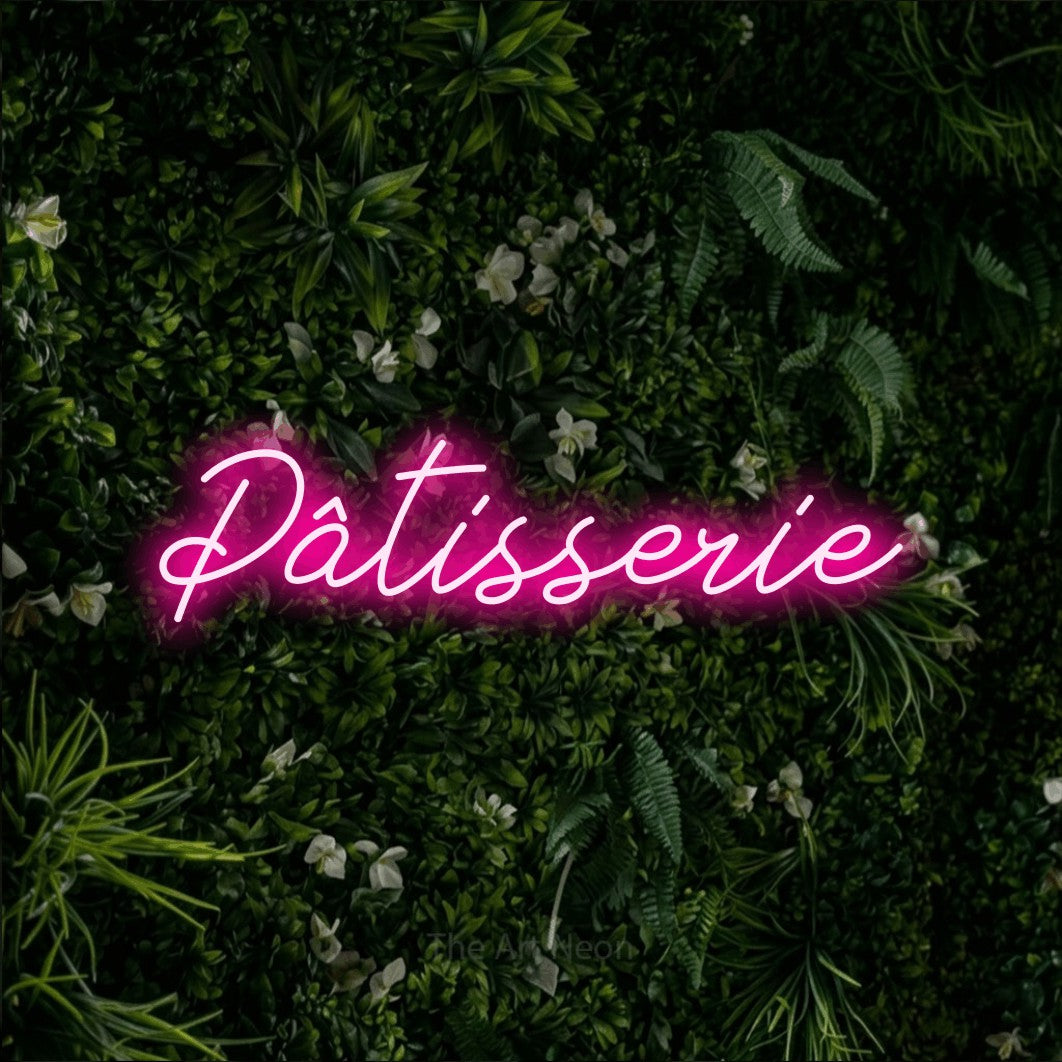 LED neon sign reading “Pâtisserie”, arranged in a single line.