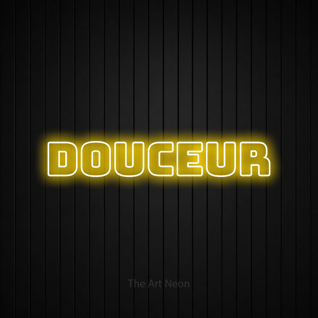 LED neon sign reading “Douceur”, arranged in a single line.