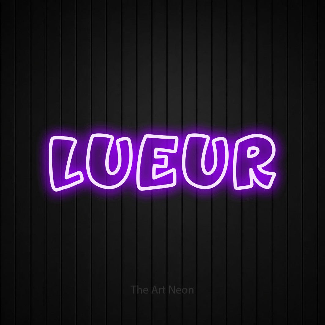 LED neon sign reading “Lueur”, arranged in a single line.
