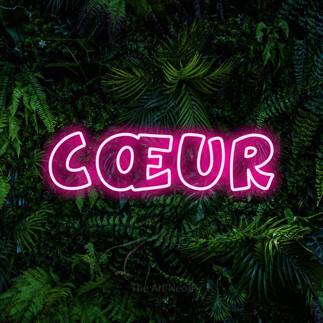 LED neon sign reading “Cœur”, arranged in a single line.
