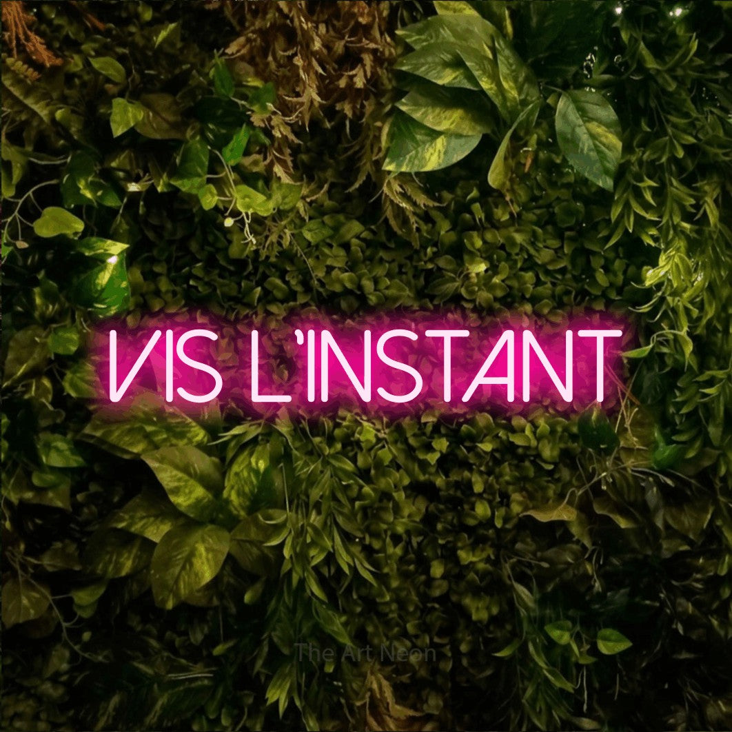LED neon sign reading “vis l'instant”, arranged in a single line.