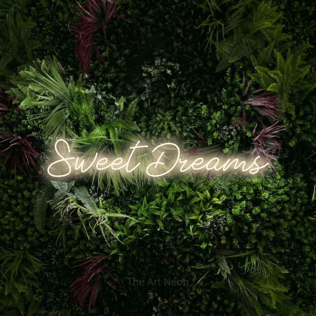 LED neon sign reading “Sweet Dreams”, arranged in a single line.