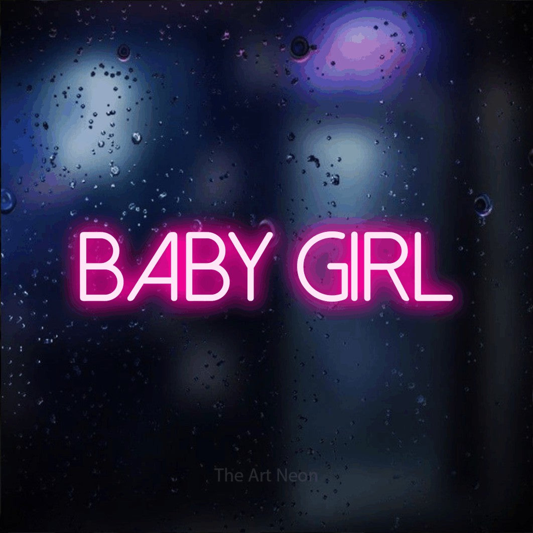LED neon sign reading “BABY GIRL”, arranged in a single line.