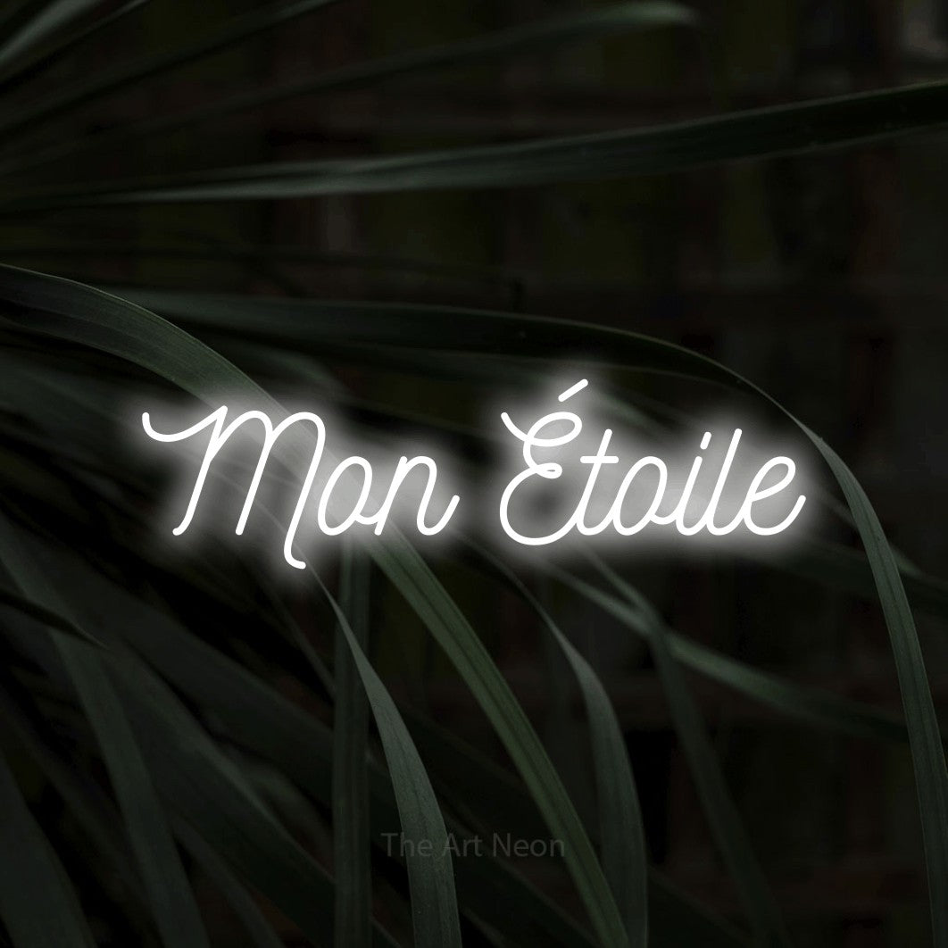 LED neon sign reading “Mon Étoile”, arranged in a single line.