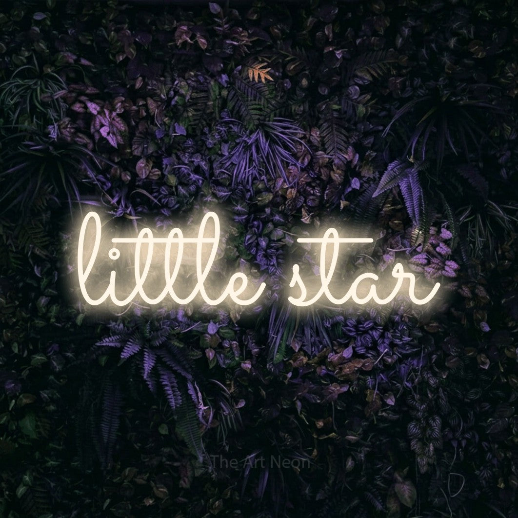 LED neon sign reading “little star”, arranged in a single line.
