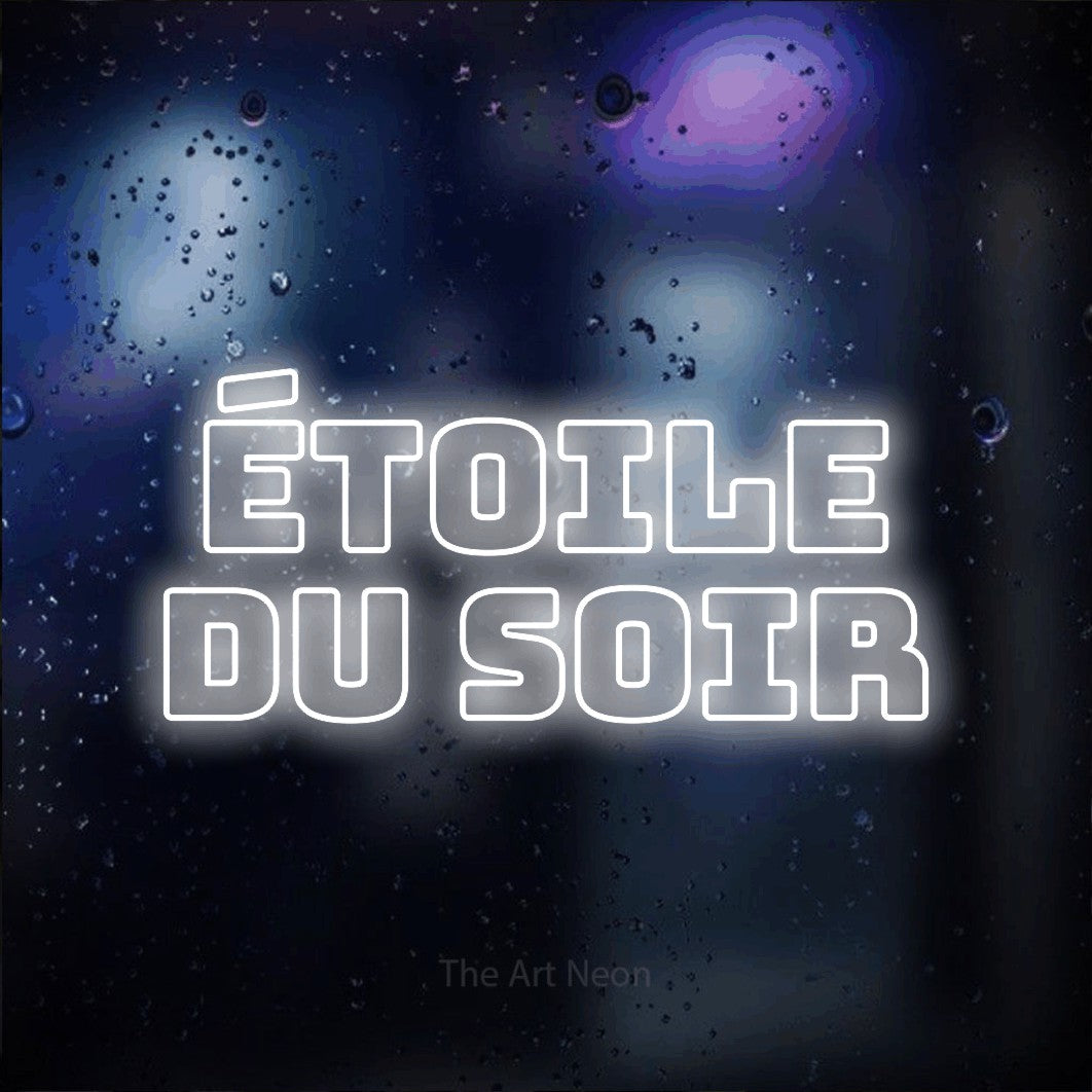 LED neon sign reading “ÉTOILE DU SOIR”, arranged in 2 lines.