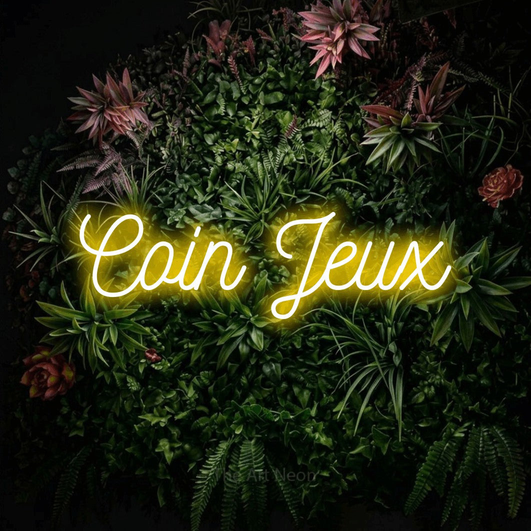 LED neon sign reading “Coin Jeux”, arranged in a single line.