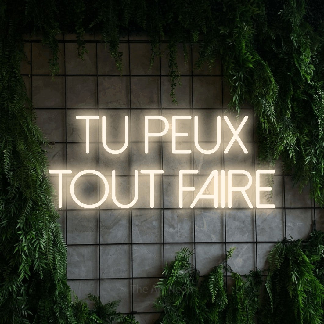 LED neon sign reading “Tu Peux Tout Faire”, arranged in 2 lines.
