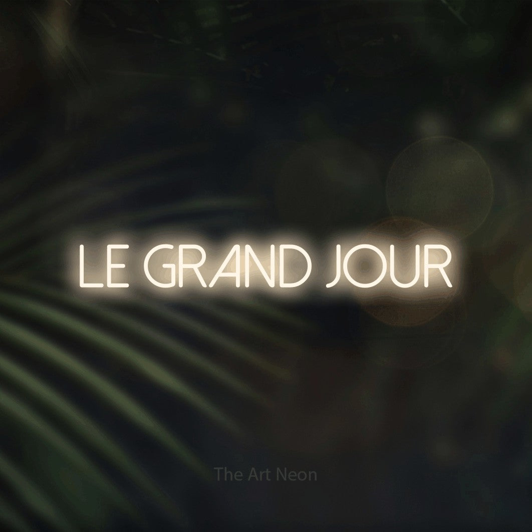 LED neon sign reading “le grand jour”, arranged in a single line.