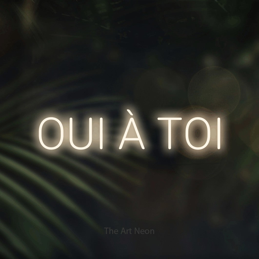 LED neon sign reading “OUI À TOI”, arranged in a single line.