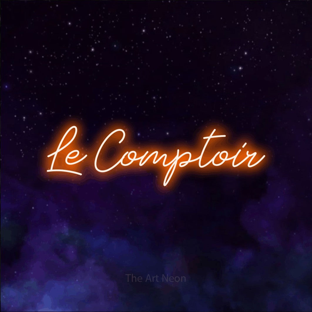 LED neon sign reading “Le Comptoir”, arranged in a single line.