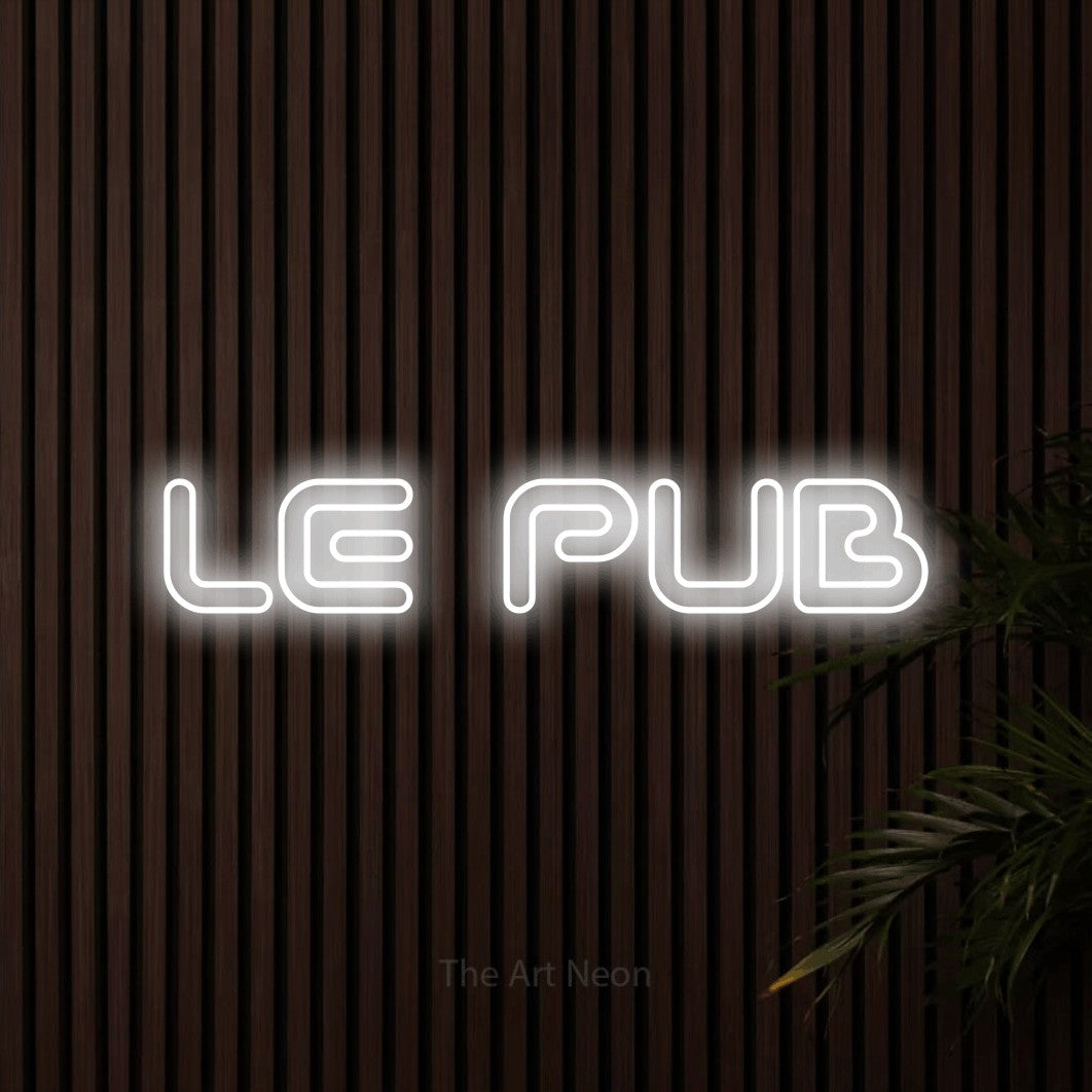 LED neon sign reading “LE PUB”, arranged in a single line.