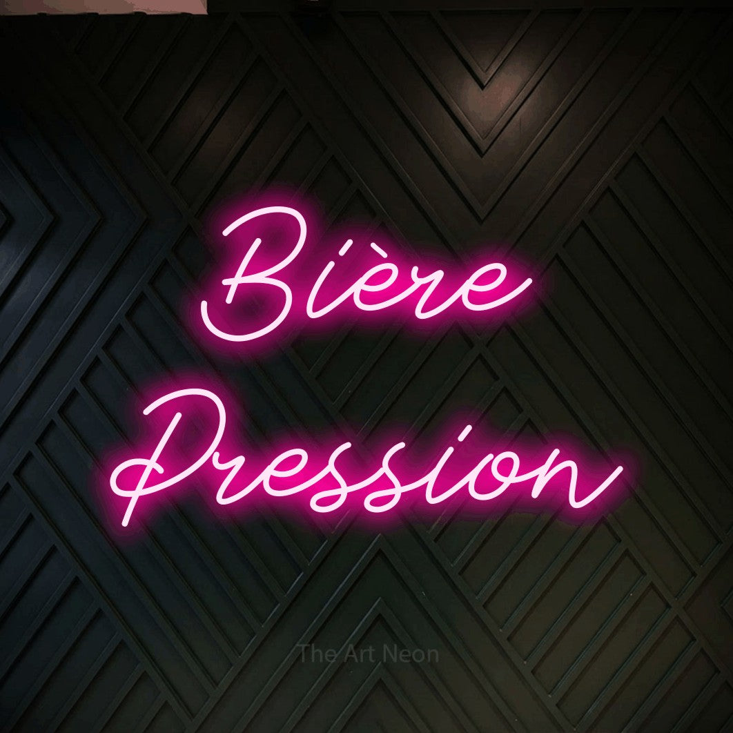 LED neon sign reading “Bière Pression”, arranged in 2 lines.