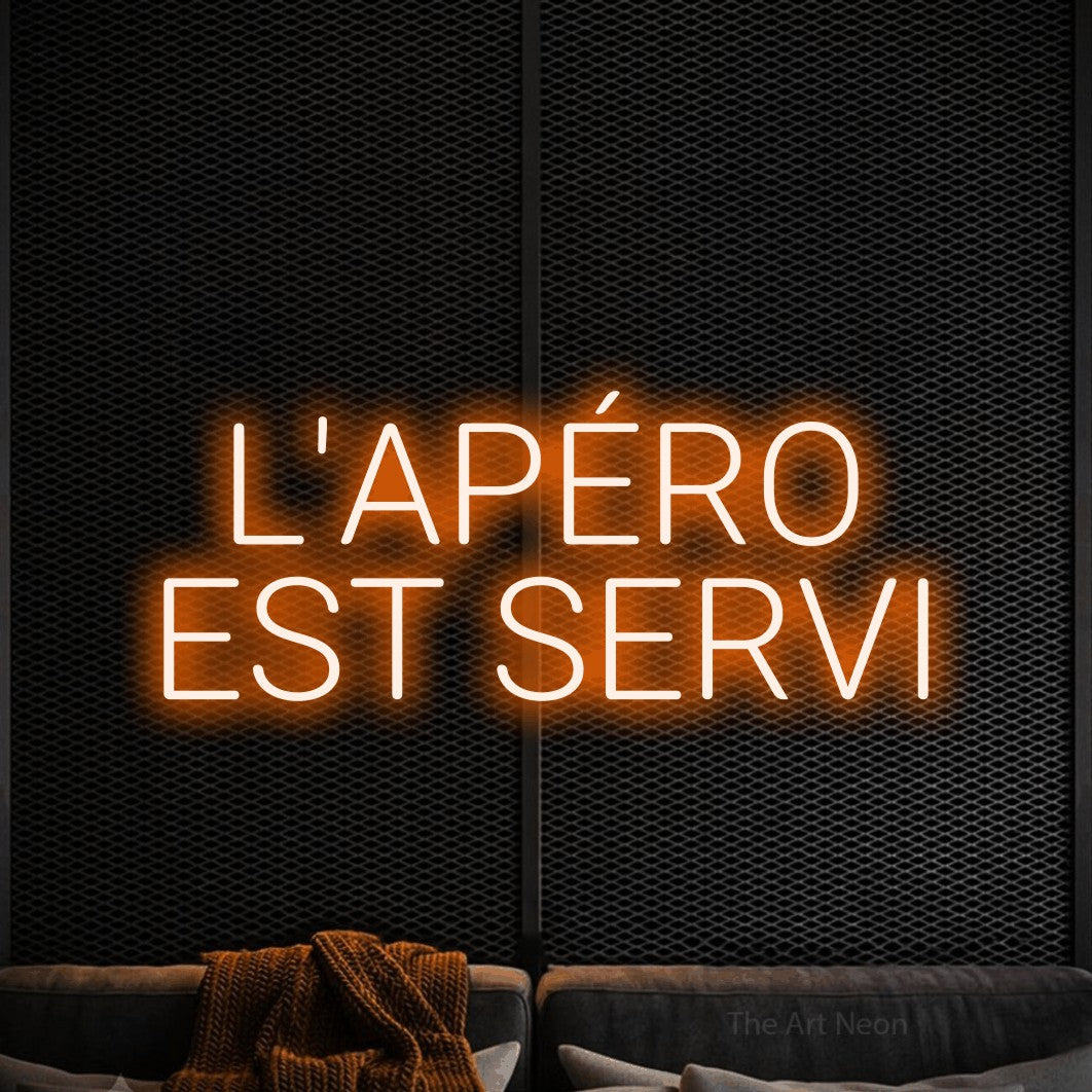 LED neon sign reading “L'APÉRO EST SERVI”, arranged in 2 lines.