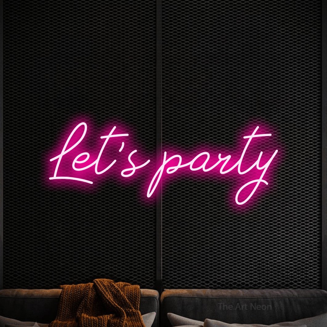 LED neon sign reading “Let's party”, arranged in a single line.