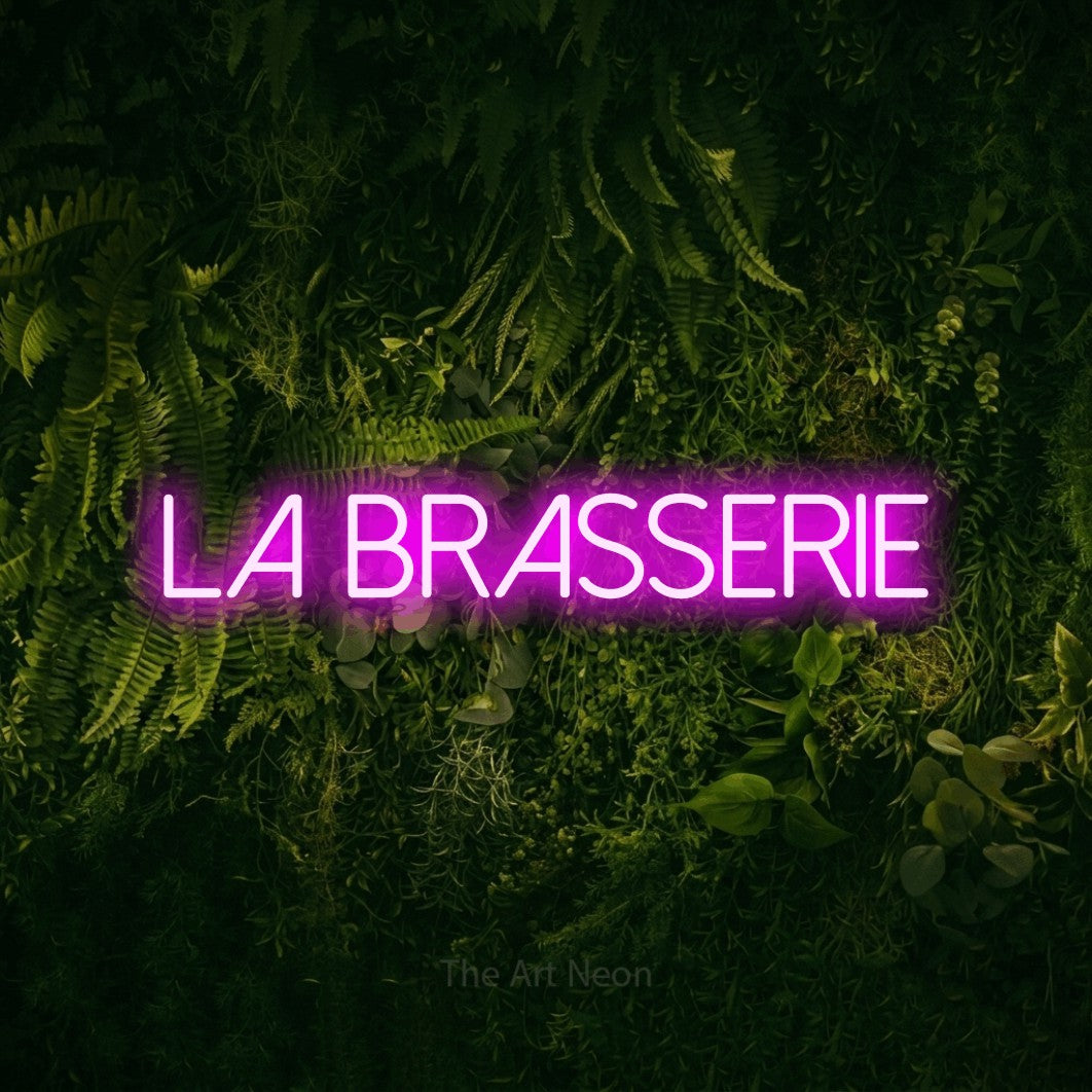 LED neon sign reading “la brasserie”, arranged in a single line.