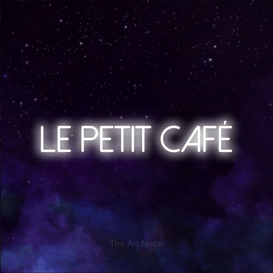LED neon sign reading “LE PETIT CAFÉ”, arranged in a single line.