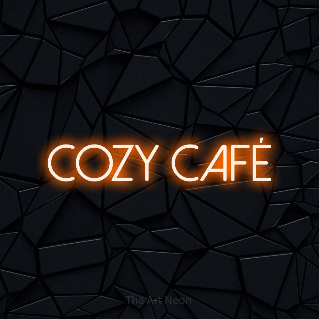 LED neon sign reading “COZY CAFÉ”, arranged in a single line.