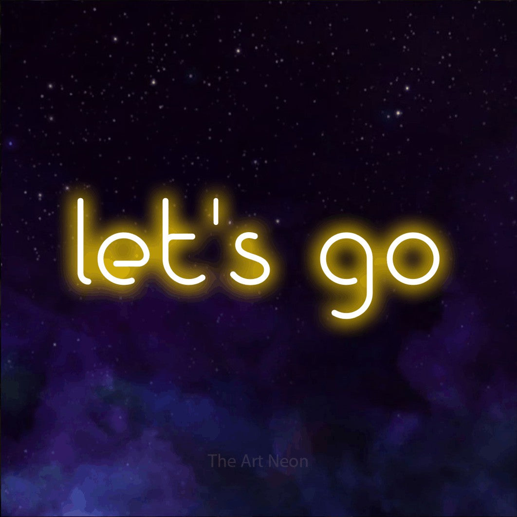 LED neon sign reading “let's go”, arranged in a single line.