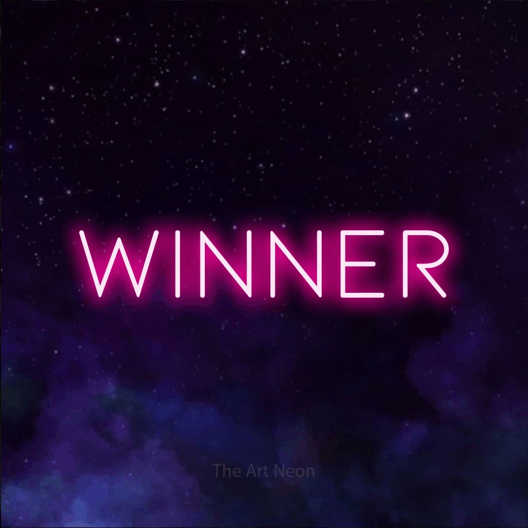 LED neon sign reading “winner”, arranged in a single line.