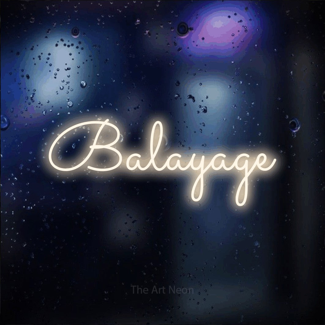 LED neon sign reading “Balayage”, arranged in a single line.